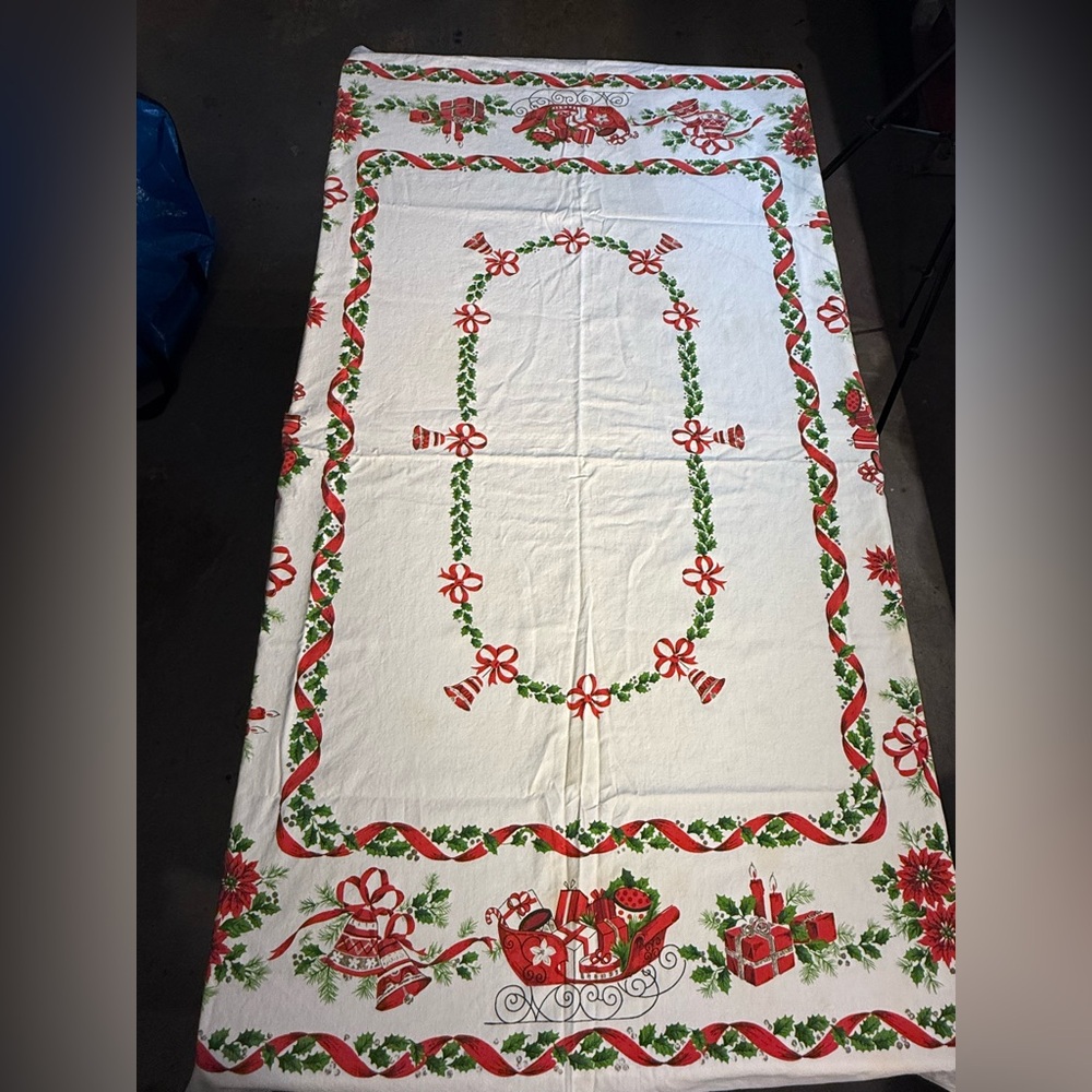 Vintage -Festive Christmas Tablecloth with Red and Green Accents